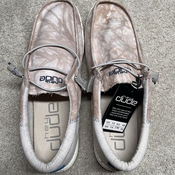 NWT HEY DUDE WALLY FUNK CANVAS Mens Shoe 15 Tan Lightweight Slip-On Camp Tie Dye - Picture 5 of 13